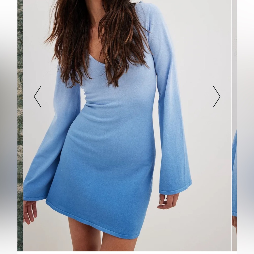 NA-KD Blue Ombré Long Sleeve Dress